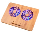Suport de răcire laptop, Doua Porturi USB, Reglabil pe Inaltime, Pana la 17 Inch, Silentios, Design Ergonomic, Portabil, Bambus
