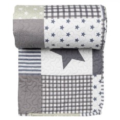 Cuvertură Pat Patchwork, Model Stele, Gri, 160x230cm, Polyester