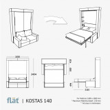 Pat canapea rabatabil KOSTAS 140 FLAT huse detasabile si rafturi inauntru