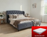 Cumpara ieftin Set pat Tapitat Continental cu saltea ortopedica 160x200 cm, cadru din lemn cu somiera fixa, Culoare Gri