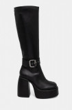 Buffalo cizme Heart Boot Hi Buckle femei, culoarea negru, cu toc drept, 1220060-BLK