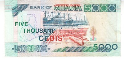 B11 1 - Bancnota foarte veche - Ghana - 5 000 cedis - 2000 foto