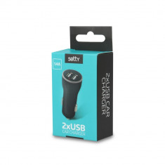 Incarcator Auto 1.4A cu 2 Porturi USB (Negru) Setty foto