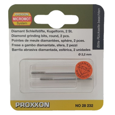 Set biaxuri diamantate cu varf sferic Micromot Proxxon 28232, O2.2 mm, 2 bucati foto