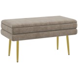 HOMCOM Bancă bancută cu spațiu de depozitare 2 &icirc;n 1, șezut cu aspect de catifea și picioare din oțel - 79,5L x 37,5P x 43&Icirc; cm bej și aurit | Aosom Rom