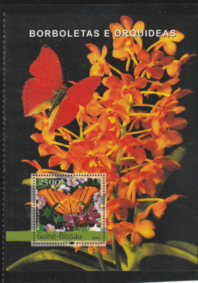 Guinea-Bissau 2004-Fauna,Flora,Fluturi si orhidee,colita dant.,MNH,Mi.Bl.459 foto
