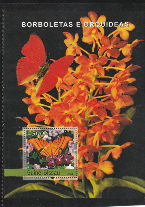 Guinea-Bissau 2004-Fauna,Flora,Fluturi si orhidee,colita dant.,MNH,Mi.Bl.459