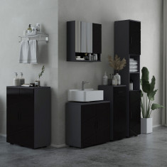 Kleankin Mobilier de baie cu dulap cu 2 uși, Mobilier de baie din lemn cu poliță reglabilă, 60x30x60cm, de culoare negru