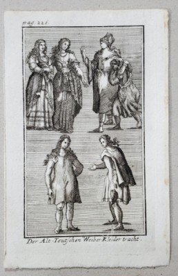 IMBRACAMINTEA VECHILOR FEMEI GERMANE , GRAVURA , SEC XVIII. foto