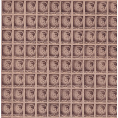 RO-0066-Romania 1945=Lp188-MIHAI-Uzuale 2 lei sepia-coala de 100 timbre h gri,