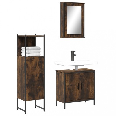vidaXL Set mobilier de baie, 3 piese, stejar fumuriu, lemn prelucrat 3214822 foto