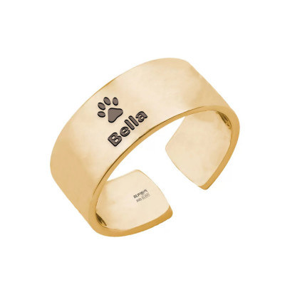 Paw Lover - Inel reglabil personalizat labuta si nume din argint 925 placat cu aur galben 24K foto