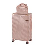 Set 2 Valize TraveLux Urban V Leziter (Mare + Trusa), ABS, Roz-Auriu, 100L, Roti 360, Cod Numeric