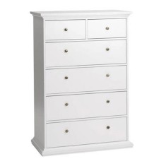 Comoda 6 sertare pal laminat mdf lacuit alb Paris 96x49x140 cm