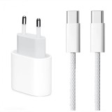 Incarcator Rapid USB-C 30W Compatibil cu iPhone 15/15 PRO/15 PRO MAX/SAMSUNG/ AirPods/Huawei/Google , Cablu USB-C Alb, Oem