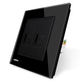 Priza internet dubla Livolo VL-C792C-12, incastrat, rama din sticla inclusa, negru