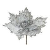 Floare Decorativă, Crăciuniță, Petale Catifelate, Gri, Glitter Argintiu, 31cm, Oem