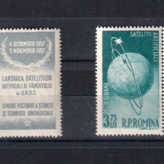 ROMANIA 1957 - SATELITII ARTIFICIALI AI PAMANTULUI, TRIPTIC, MNH - LP 444a(2)