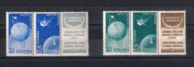 ROMANIA 1957 - SATELITII ARTIFICIALI AI PAMANTULUI, TRIPTIC, MNH - LP 444a(2) foto