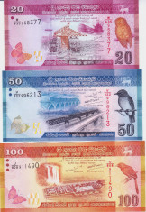 Bancnota Sri Lanka 20, 50 si 100 Rupii 2020 - P123-125 UNC ( set x3 ) foto