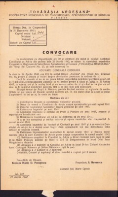 A2669N Tovărășia Argeșană, convocare 1941, Pitești foto