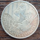 (A153) MONEDA DIN ARGINT FRANTA - 10 EURO 2010, PROVINCIA ALPES-COTE D&Aacute;ZUR