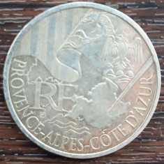 (A153) MONEDA DIN ARGINT FRANTA - 10 EURO 2010, PROVINCIA ALPES-COTE DÁZUR