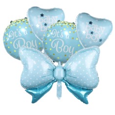 Set 5 baloane folie, 45cm &ndash; 80cm, it&rsquo;s a boy &ndash; baby boy, albastru, Ropet