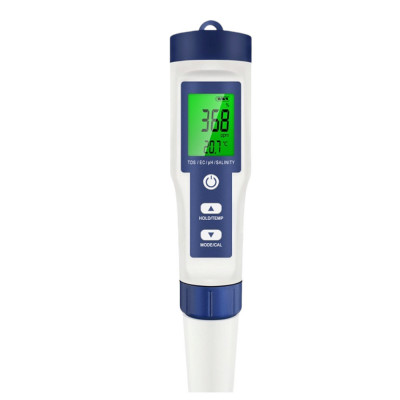 Tester de masurat calitate apa 5-in-1, PH, salinitate, TDS, EC, temperatura, cu ecran iluminat, util pentru apa consumata foto
