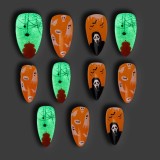 Set Unghii False Halloween, Model Ovale, Multicolor, 12 Bucăți, Glow in the Dark