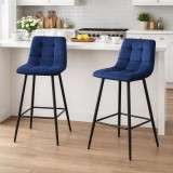 Cumpara ieftin Set 2 scaune de bucatarie/bar, Artool, Arceto, catifea albastra, picioare metal negru, 43.5x32.5x104 cm