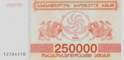 Bancnota Georgia 250.000 Lari 1994 - P50 UNC foto