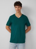 s.Oliver Tricou barbati cu decolteu in V, Regular fit, din bumbac, Verde inchis, S