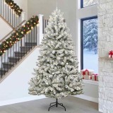 VidaXL Brad de Crăciun artificial Verde și alb 300 cm PVC și Metal 3395789