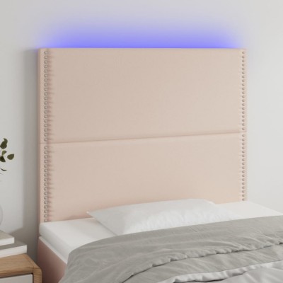 vidaXL Tăblie de pat cu LED cappuccino 90x5x118/128cm, piele ecologică 3122367 foto