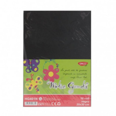 Hartie Gumata DACO, 20x30 cm, 10 Coli/Top, Neagra, Hartie Gumata, Hartie Gumata pentru Scoala, Hartie Gumata Neagra, Coala Gumata, Coala Gumata Neagra foto