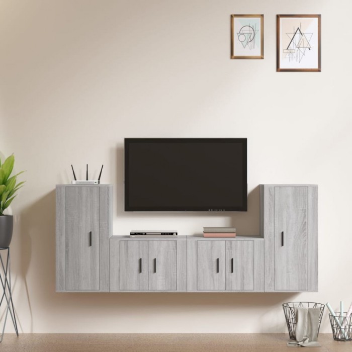 vidaXL Set dulapuri TV, 4 piese, gri sonoma, lemn prelucrat 3188556