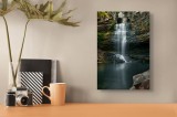 Tablou Canvas, "Cascada ascunsă printre st&acirc;nci &icirc;nalte", Cascade, Rocă, Apă, Natură, Vegetație, Lumină, Reflecție, Pădure., 26 x 39 cm, CMCLASS