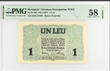 1 leu 1917 BGR PMG58 aUNC bancnota gradata
