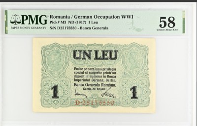 1 leu 1917 BGR PMG58 aUNC bancnota gradata foto