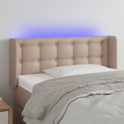 vidaXL Tăblie de pat cu LED, cappuccino, 93x16x78/88cm piele ecologică foto