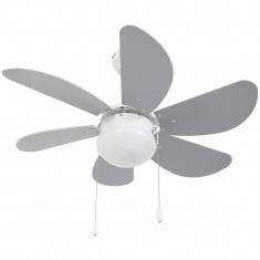 HOMCOM Ventilator de Tavan cu Lumina, 76cm, Ventilator de Tavan cu LED cu Montaj Incastrat, cu 6 Palete Reversibile, Intrerupator cu Lant, Gri si Alb