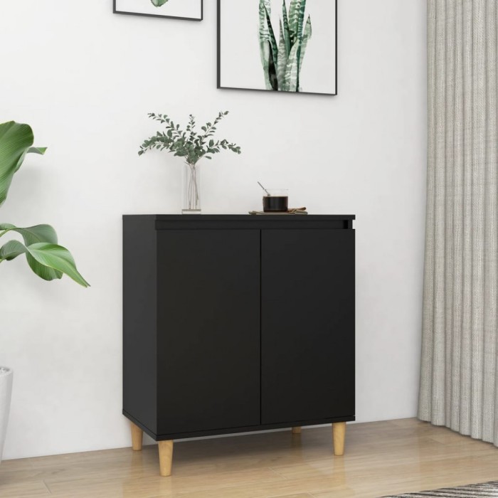 vidaXL Servantă cu picioare din lemn masiv, negru, 60x35x70 cm, PAL