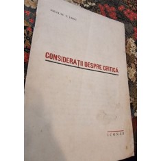 Nicolae S. Ursu - Consideratii despre Critica (cu dedicatia poetului Iulian Vesper)