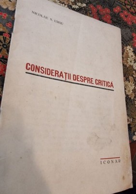 Nicolae S. Ursu - Consideratii despre Critica (cu dedicatia poetului Iulian Vesper) foto