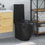 vidaXL Vas WC toaletă baie, negru, ceramică, rotund, flux inferior 3059889