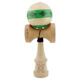 Kendama X FREQUENCY Originala, Profesionala, Cyrax, Big Cups V2, Super Sticky cu Cupe Mari, Rulment Metalic, din lemn 18 cm, Ata 55 cm, Verde/Maro