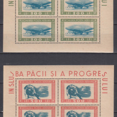 ROMANIA 1946 LP 198 a TINERETUL PROGRESIST POSTA AERIANA BLOCURI DE 4 TIMBRE MNH