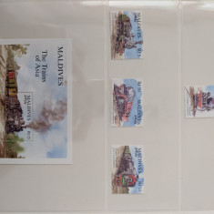 maldive - Timbre trenuri, locomotive, cai ferate, nestampilate MNH