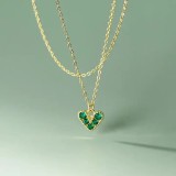 Cumpara ieftin Lantisor Din Argint Piatra Verde Model Inima Romantica - Placat Aur Arg134G, Argintboutique